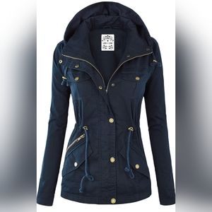 Lock & Love Navy Lightweight Anorak Jacket w/ Adjustable Waist & Removable Hood